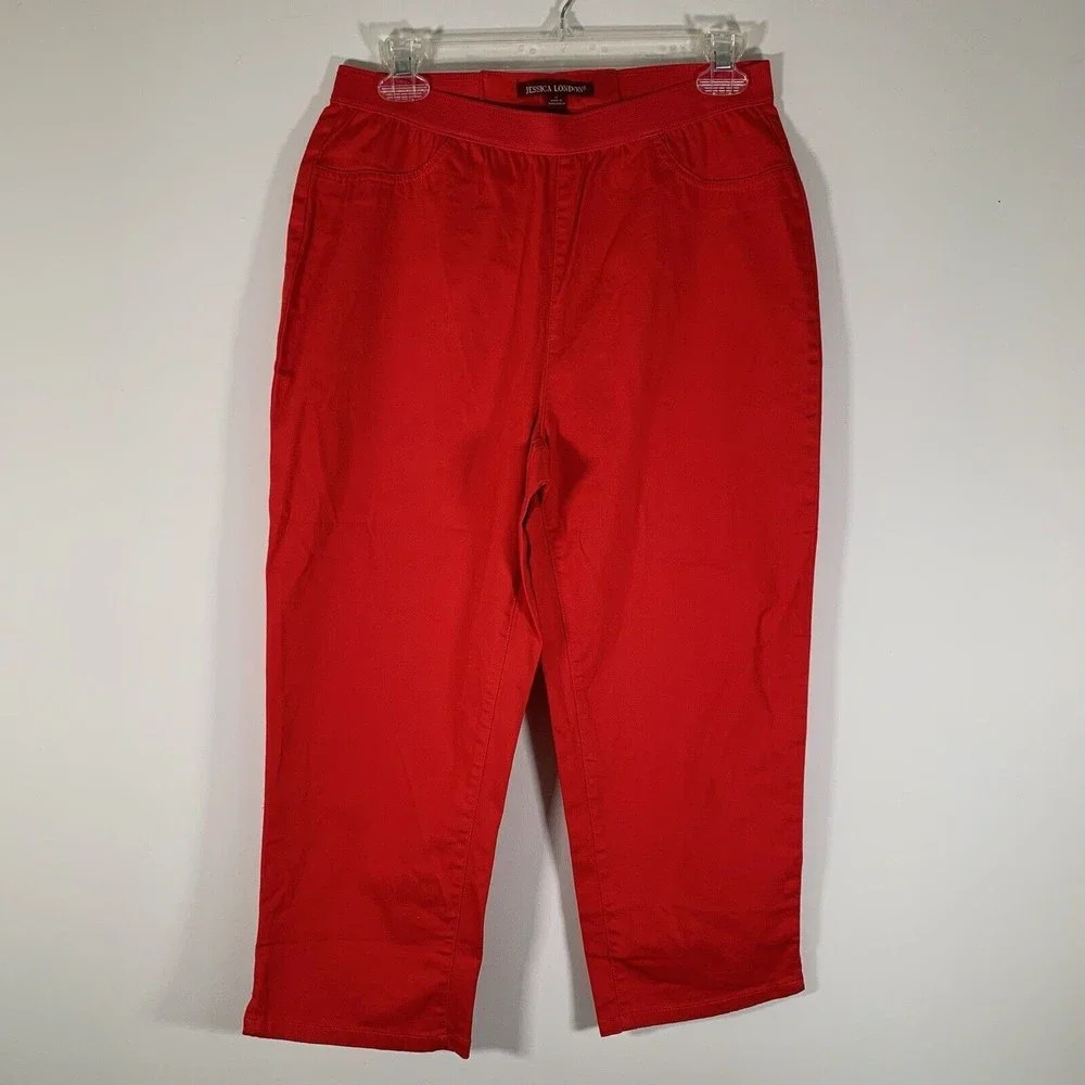 Jessica London Pants Women’s 12 Red Pull On Cropped High Rise Pants